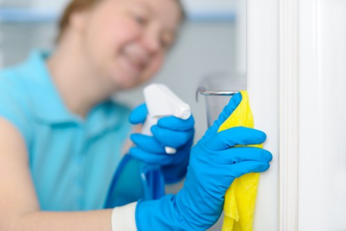 Professional carpet cleaners following PPE and risk assessment procedures